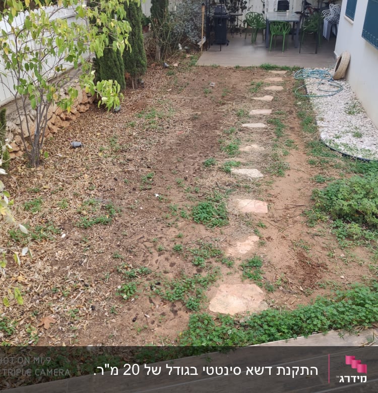 שביל אבנים בגינה עם צינור השקיה